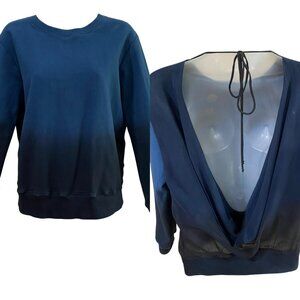 Sky Ombre Blue Sweatshirt With Deep V-Drape Back & Tie Detail  Size Medium Rayon